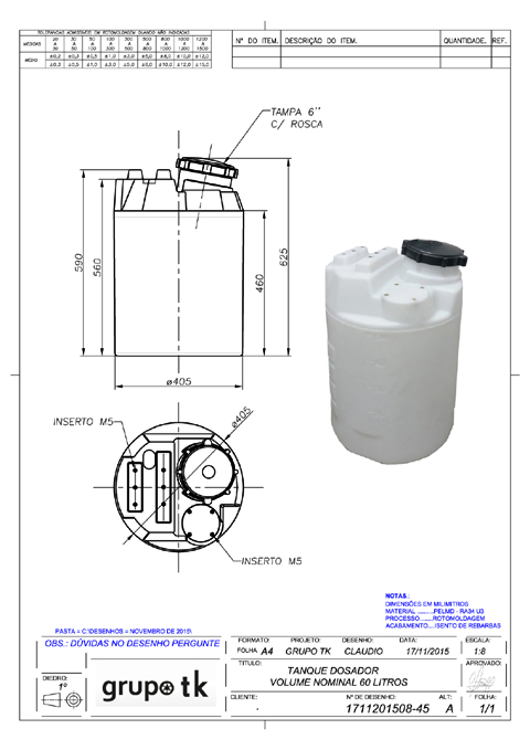 TANQUE DOSADOR DE 60 LITROS